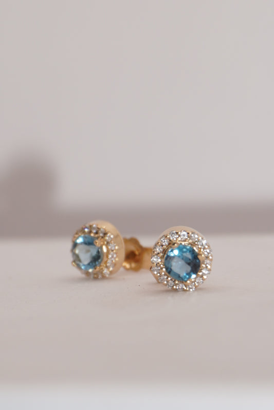 TOPOS HALO TOPACIO LONDON BLUE & DIAMANTES DE LABORATORIO